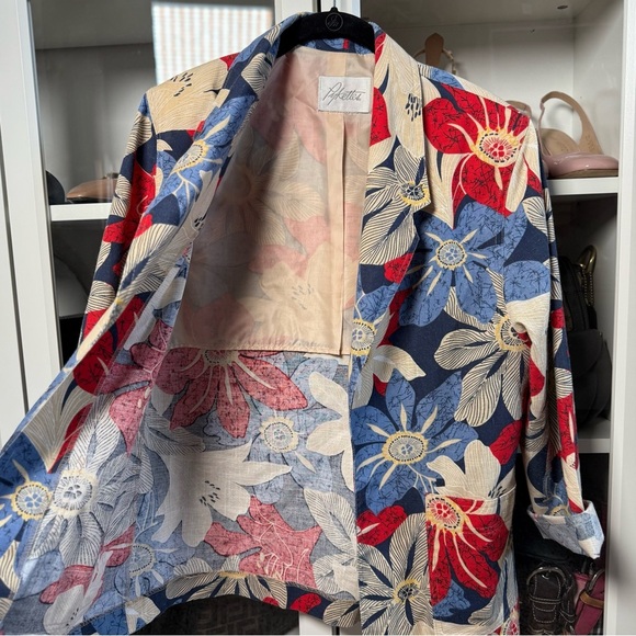 Pykettes Vintage 80’s Blue and Red Floral Patterned Blazer Women's Size Large - Picture 6 of 7